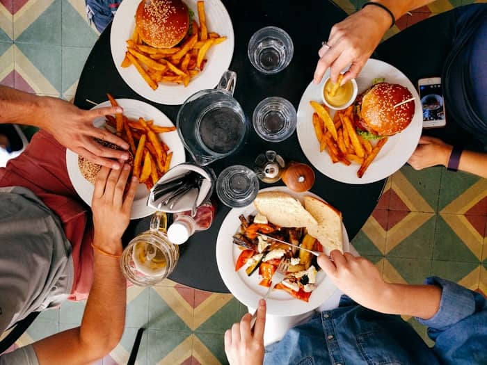 Restaurant interior and dishes